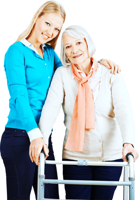 portrait of smiling caregiver and senior woman